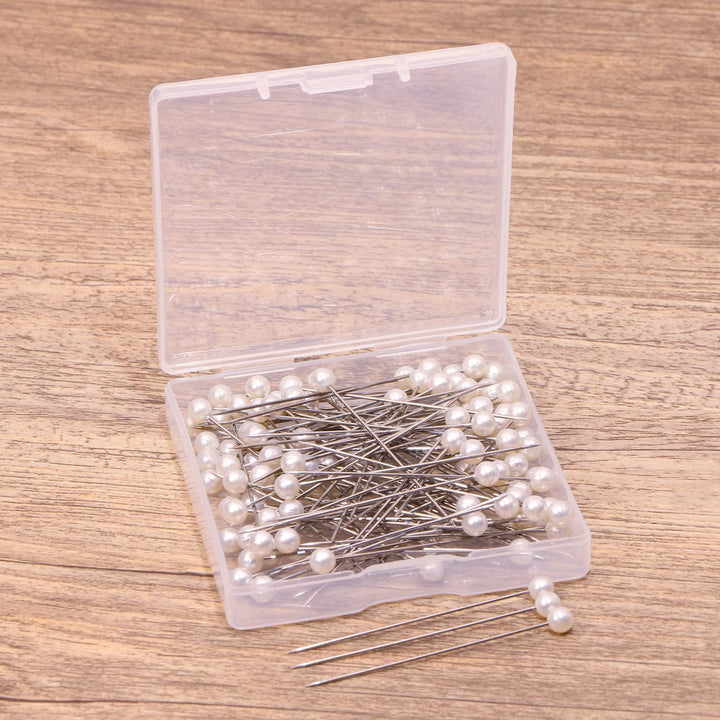 100PCS Sewing Pins for Fabric Straight Pins with Faux Pearl Heads for Quilting Sewing Knitting Crochet DIY Art Craft Projects Christmas Ornaments Jewelry Wedding Decorations, White, 2Inch