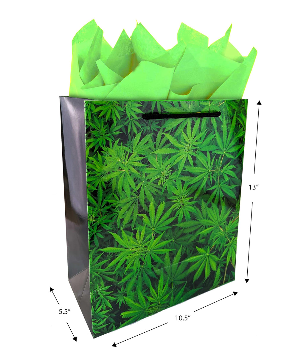 Gift Bag with Tissue, Large Size, Marijuana Bud and Lea