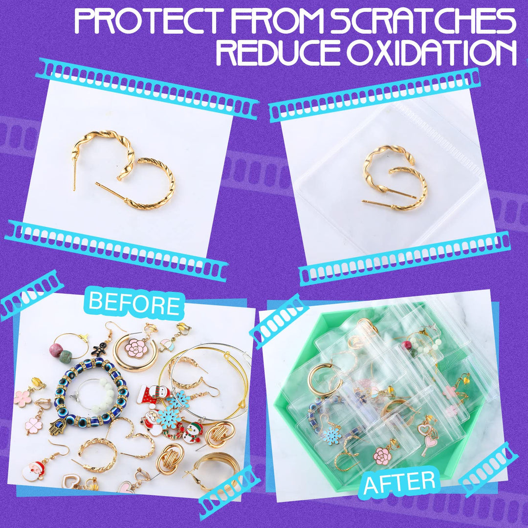180 Pcs Clear PVC Jewelry Bags Plastic Anti Tarnish Jewelry Storage Bags Thick Zipper Bags Transparent Resealable Poly and Plastic Packaging Bags for Travel Storage Earrings, 6 Sizes