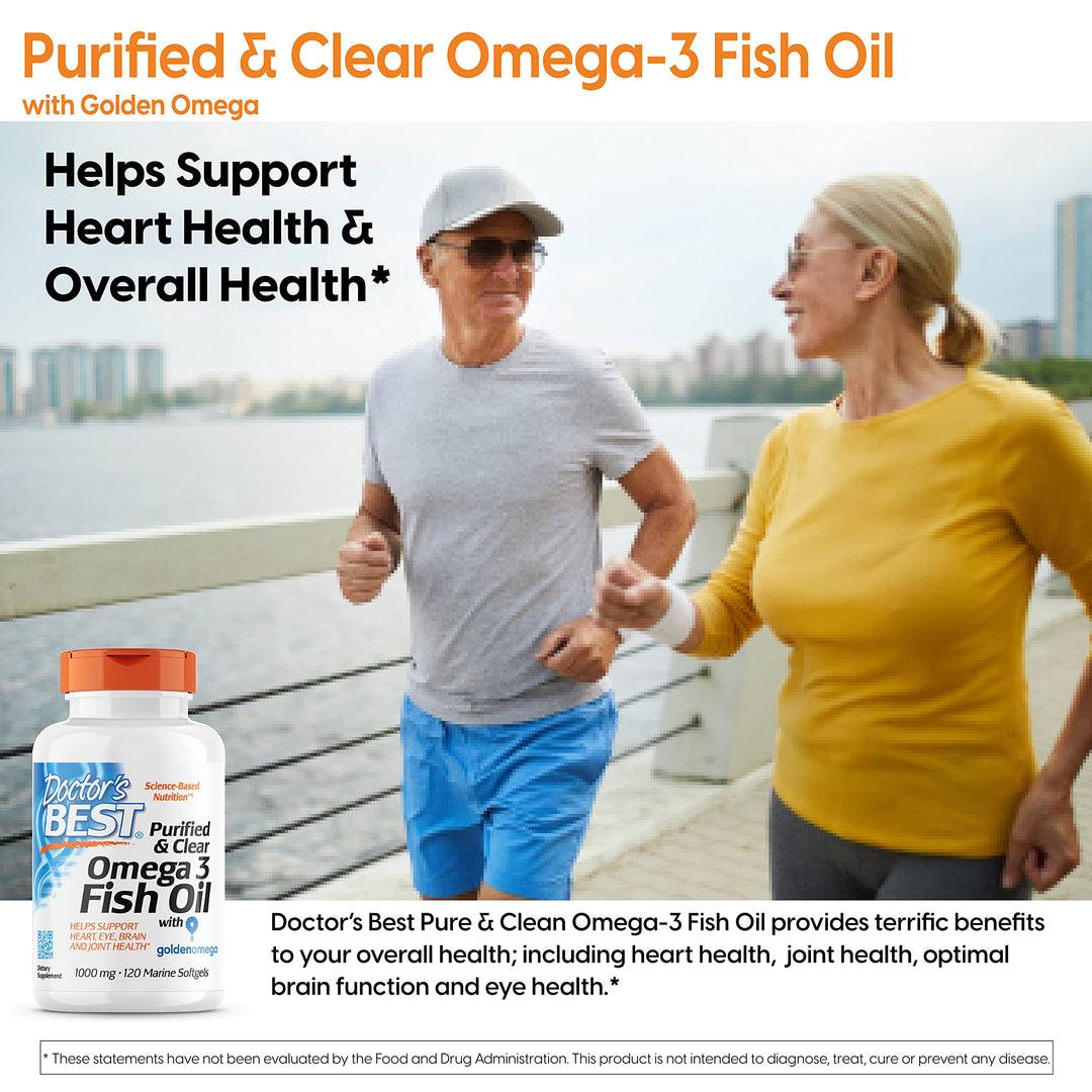 Doctor&#39;s Best Purified &amp; Clear Omega 3Fish Oil, No Reflux, Supports Heart, Eyes, Brain &amp; Joint Health, 120 Count (Pack of 1)