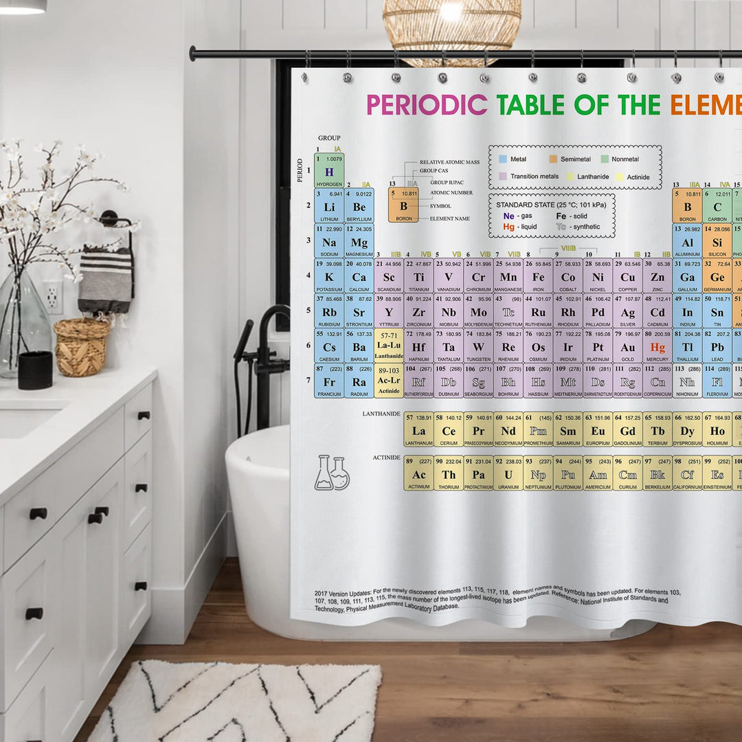 Updated Periodic Table of Elements Fabric Shower Curtains for Chemistry Students and Teacher Use as Poster, Educational Shower Curtain
