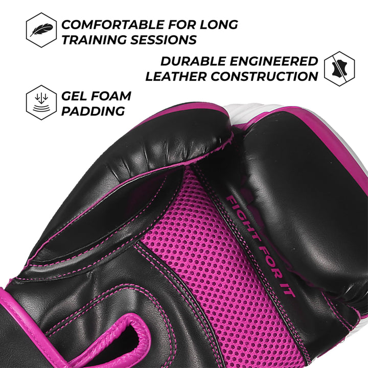 Essential Gel Boxing Gloves Kickboxing Gloves for Men &amp; Women Boxing Training &amp; Sparring Gloves Muay Thai and Heavy Bag Training - Black/Pink, 8 oz