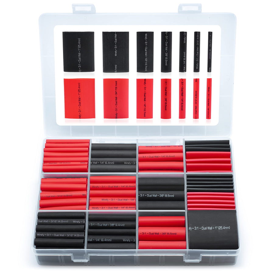 Heat Shrink Tubing Kit - 3:1 Ratio Adhesive Lined, 1.75 Length, Wire Shrink Wrap Tubing - Automotive Industrial Heat-Shrink Tubing - Black, Red - 200 PCS