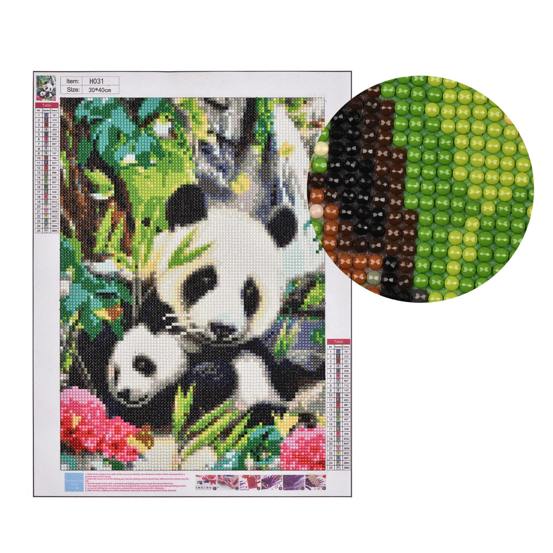 5D Diamond Painting Kits for Adults and Beginners, Round Diamond DIY Parent-Child Panda Gem Art Puzzles Full Drill Diamond Animal Cross Stitch Crafts Picture for Home Office Decor, Gift