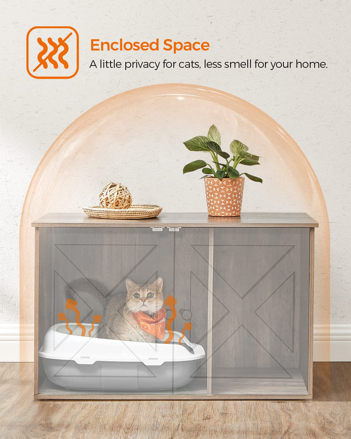 Cat Litter Box Enclosure, Litter Box Furniture Hidden with Removable Divider, Indoor Cat House, End Table, 31.5 x 20.9 x 19.7 Inches, Rustic Brown and Black UPCL002X02