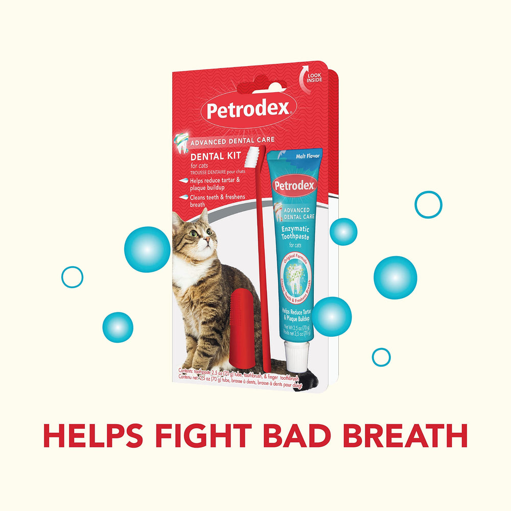 Dental Care Kit for Cats, Cat Toothbrush and Toothpaste, Cleans Teeth and Fights Bad Breath, Reduces Plaque Tartar Formation, Malt Flavor, 2.5oz Toothpaste + Toothbrush