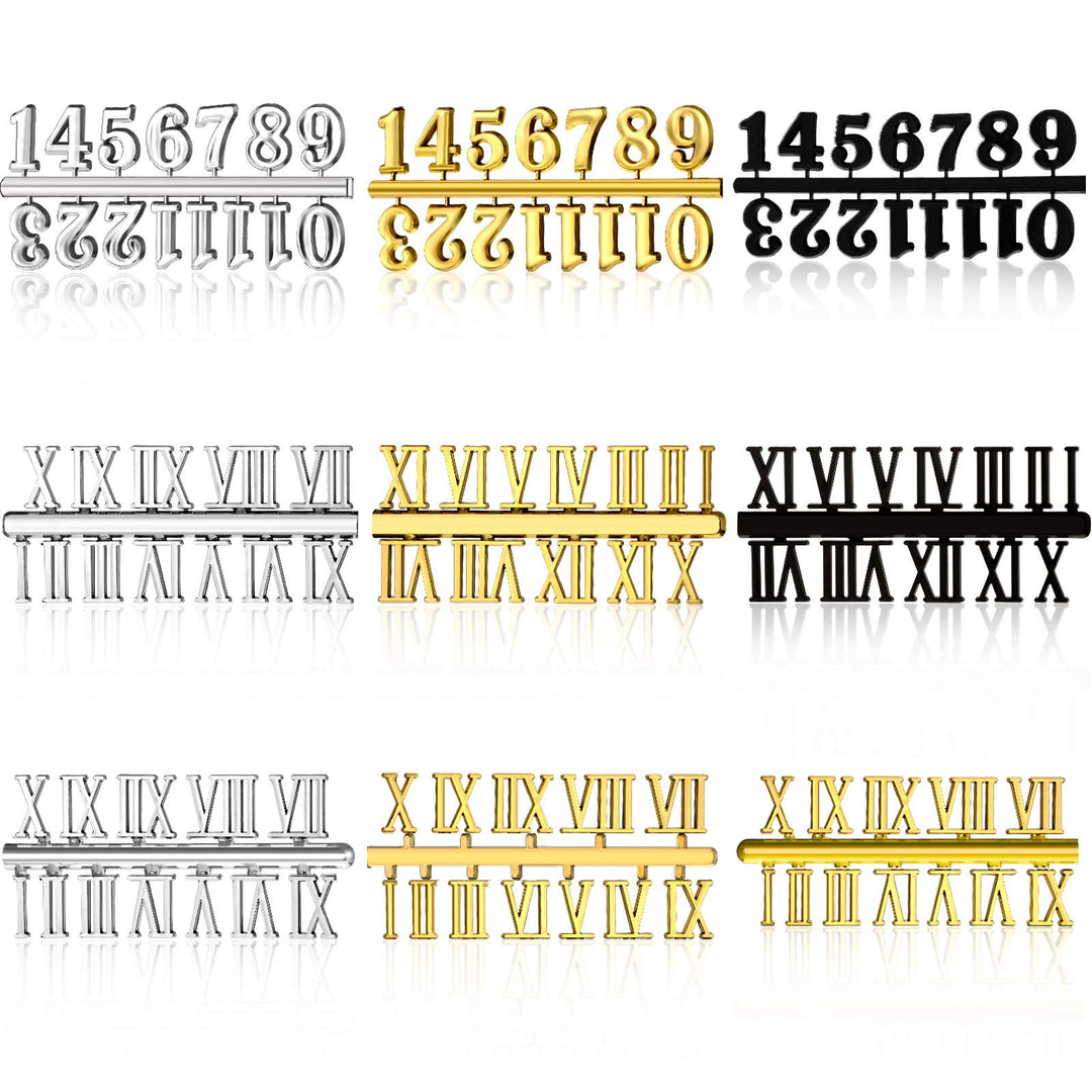 9 Pieces Clock Numbers Kits Clock Mechanism Clock Kits Roman Numerals Including Arabic Number and Roman Number DIY Digital Clock Numbers for Replacement Repairing Clock Accessories