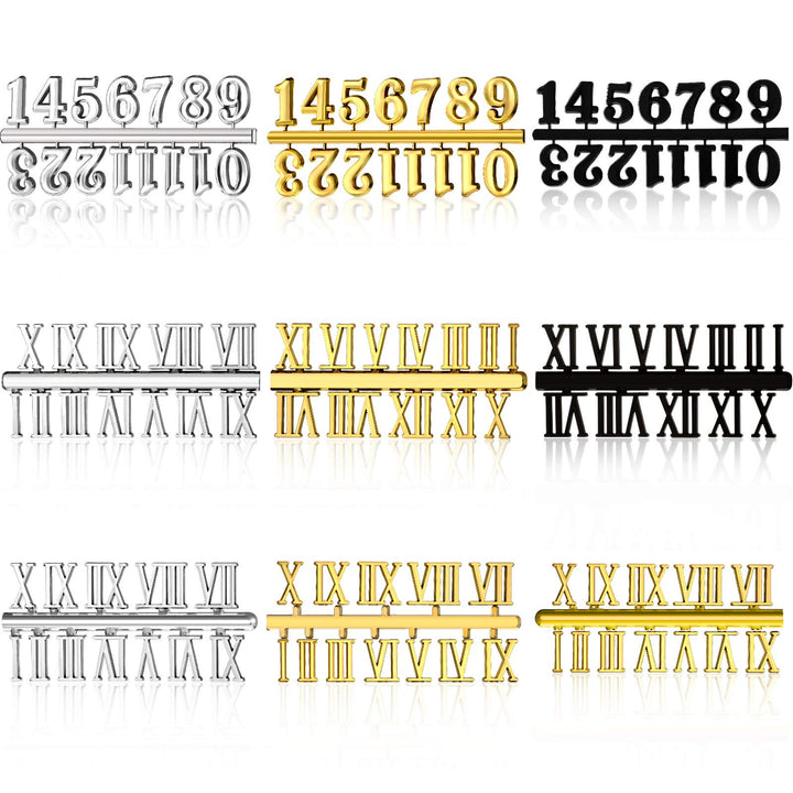9 Pieces Clock Numbers Kits Clock Mechanism Clock Kits Roman Numerals Including Arabic Number and Roman Number DIY Digital Clock Numbers for Replacement Repairing Clock Accessories