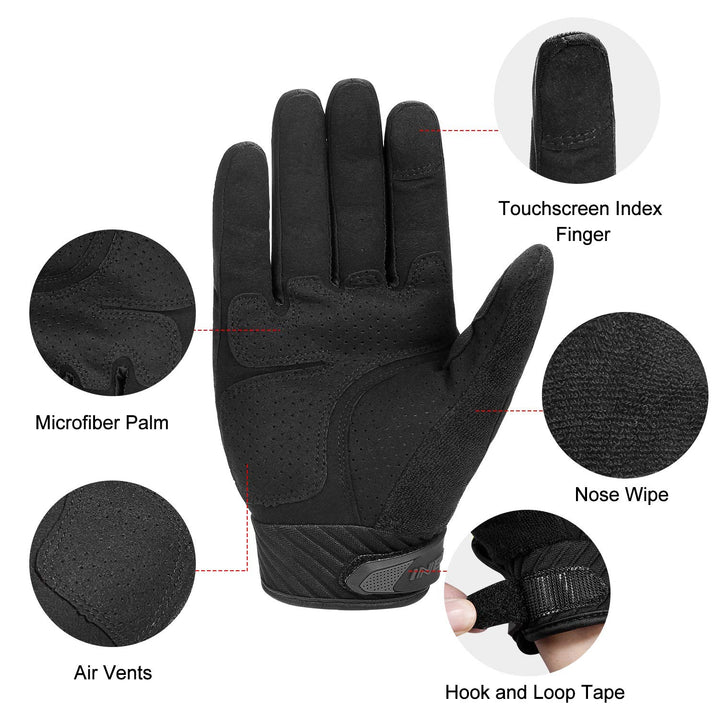 Motorcycle Gloves for Men and Women Touchscreen Breathable Full Finger Motorbike Gloves for BMX ATV MTB Riding, Black M