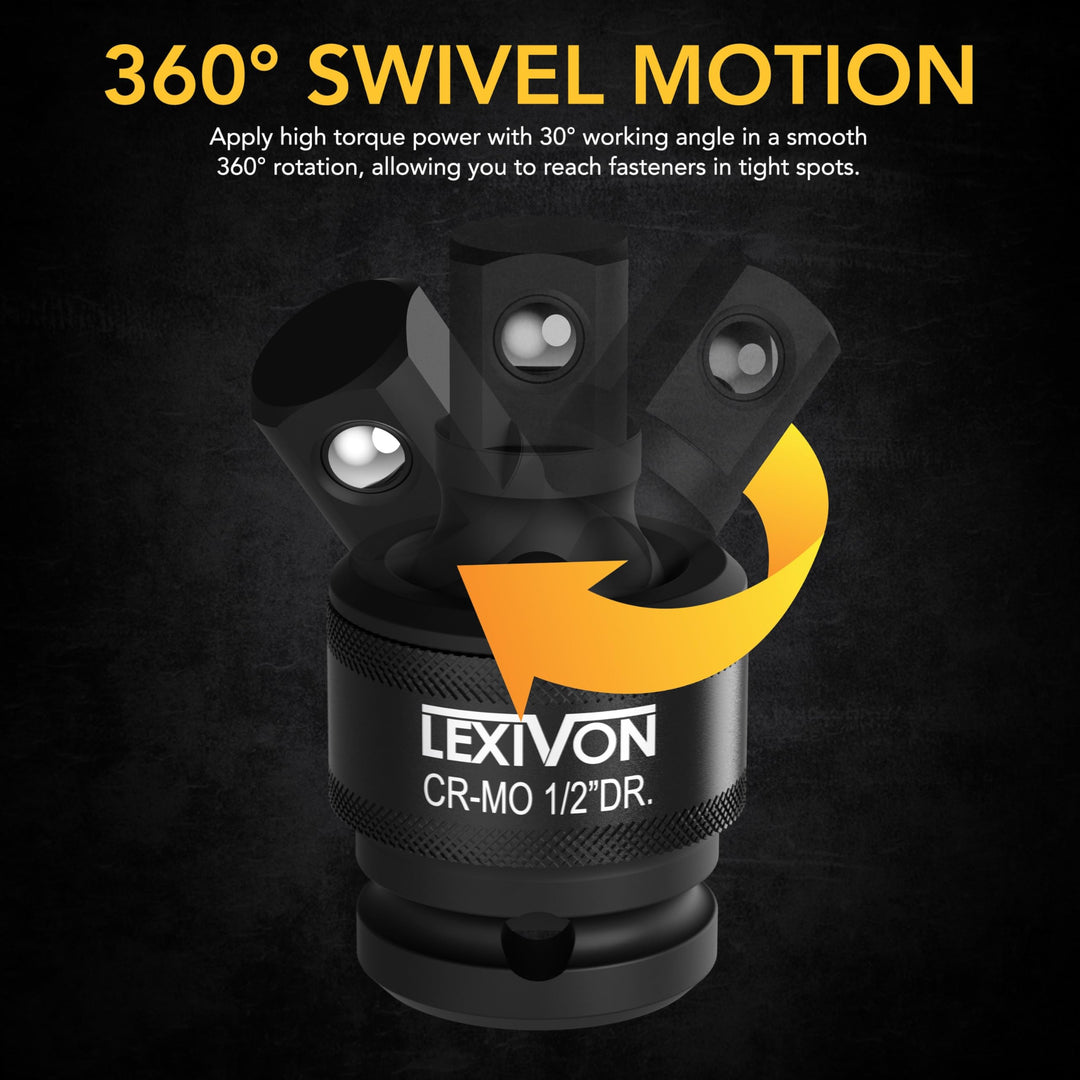Premium Impact Universal Joint Socket Swivel Set | 3-Piece Ball Spring Design 1/2, 3/8, and 1/4 U-Joint Drive | Cr-Mo Steel - Full Impact Grade (LX-113)