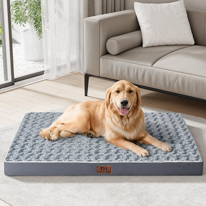 Large Dog Bed for Large Dogs, Dog Beds Large Sized Dog with Soft Rose Plush Removable Washable Cover, Orthopedic Egg Crate Foam Support and Non-Slip Bottom, Waterproof Pet Bed Mat