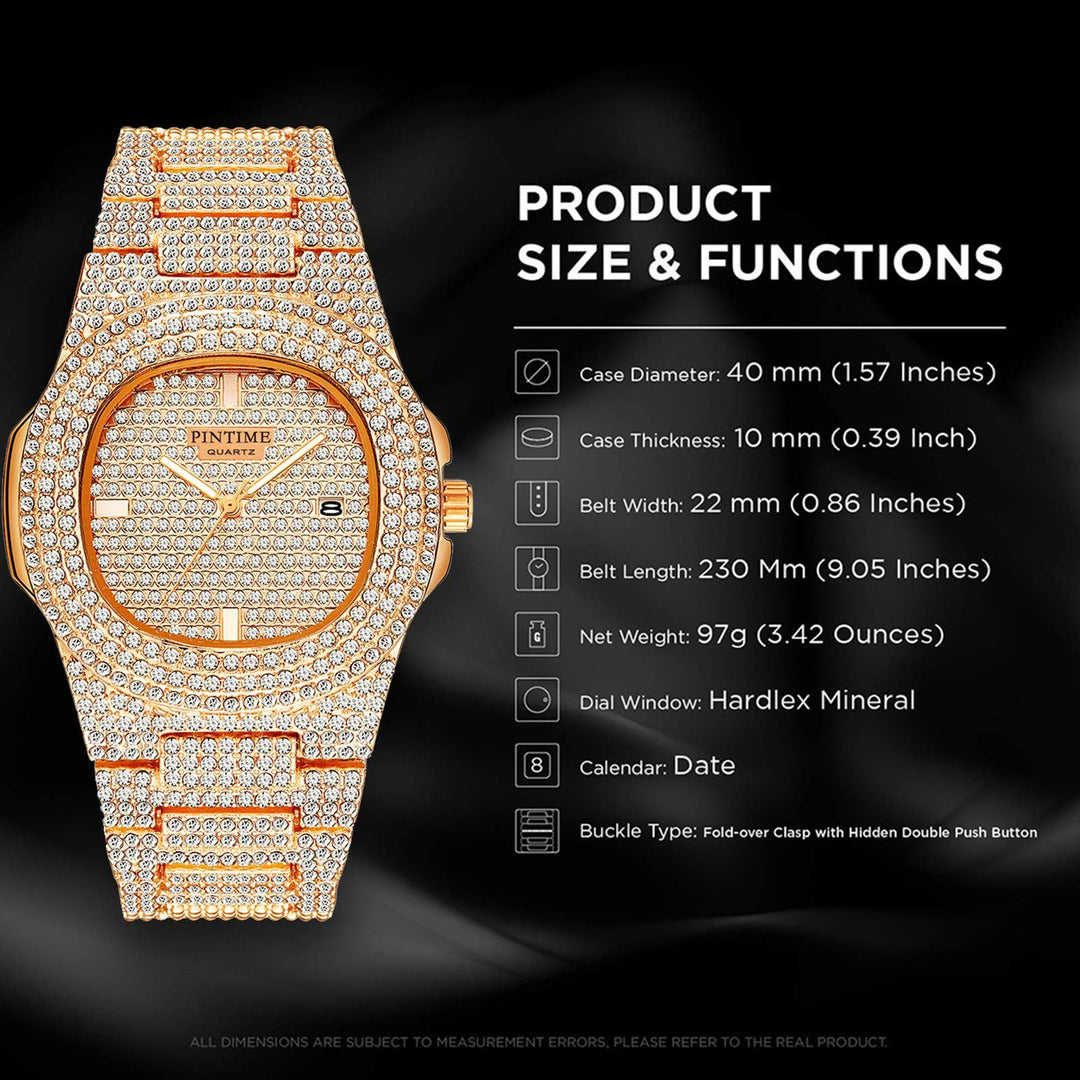 Mens Diamond Watches Luxury Unisex Silver Gold Iced-Out Bling CZ Crystal Fashion Quartz Stainless Steel Women&#39;s Wristwatches