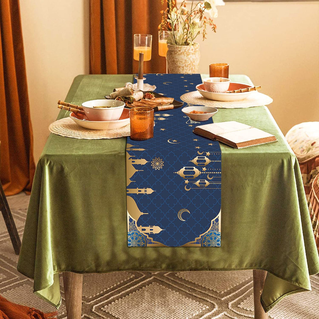 Ramadan Mubarak Table Runner Table Decorations - Ramadan Mosque Lantern Islamic Happy Ramadan Mubarak 2024 Party Supplies Decorations, 13.8x71 inches