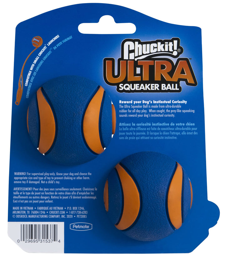 Ultra Squeaker Ball Dog Toy, Small (2 Inch) 2 Pack for Small Breeds