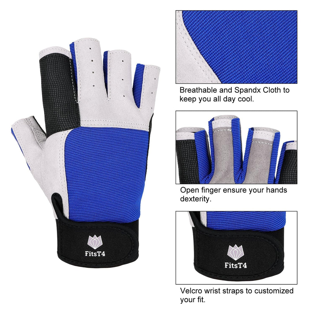 Sailing Gloves 3/4 Finger and Grip Great for Sailing, Yachting, Paddling, Kayaking, Fishing, Dinghying Water Sports for Men and Women Blue M