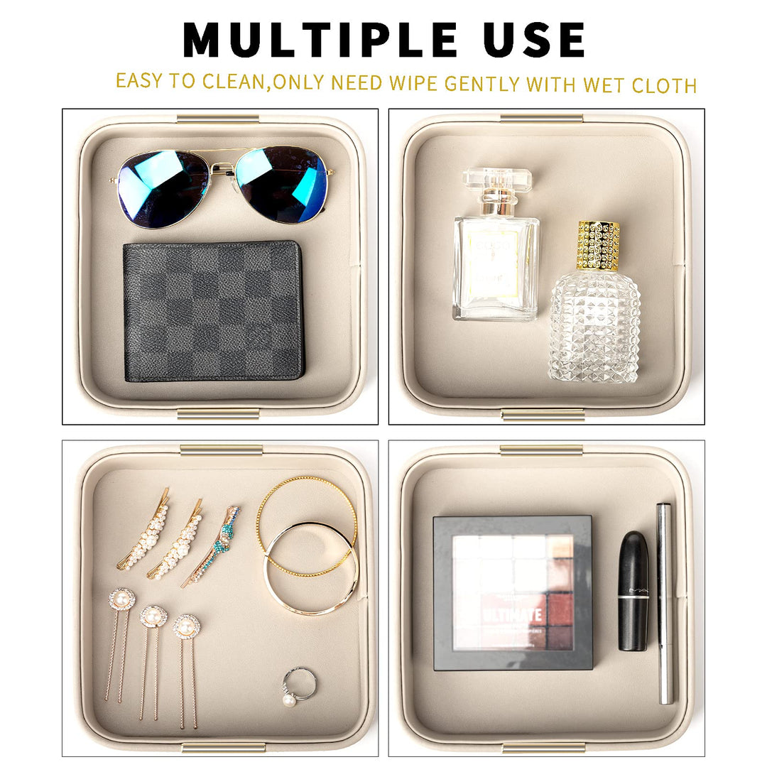 Luxury Leather Desktop Storage Small Catchall Organizer Decorative Tray for Entryway Table to Hold Jewelry Watch Cosmetics Keys Phone Wallet, Home &amp; Office Accessories (Metal Glided, Grey)