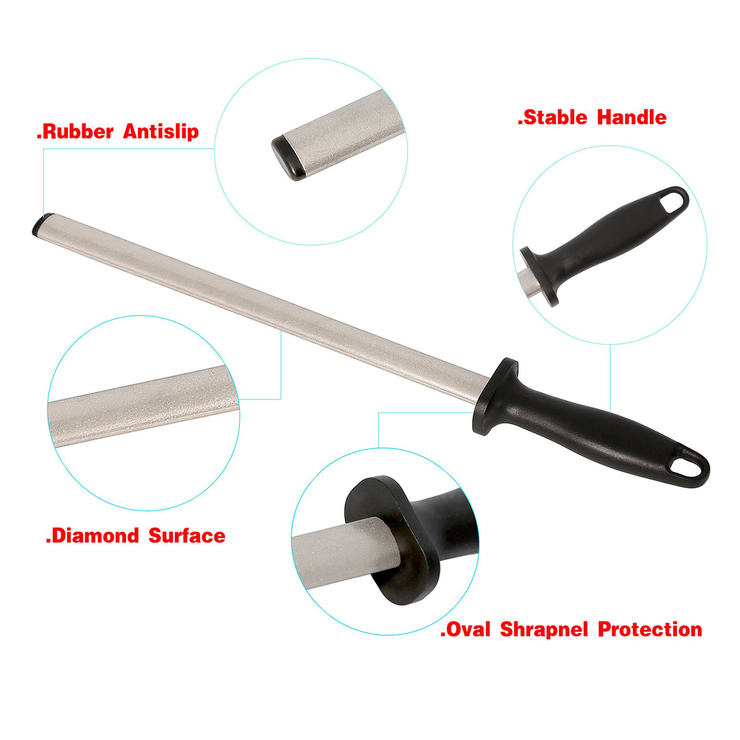 12 in. Diamond Carbon Steel Professional Knife Sharpener Rod | Kitchen, Home or Hunting | Master Chef, Hunter or Home Gourmet Blade Sharpening Rod or Stick