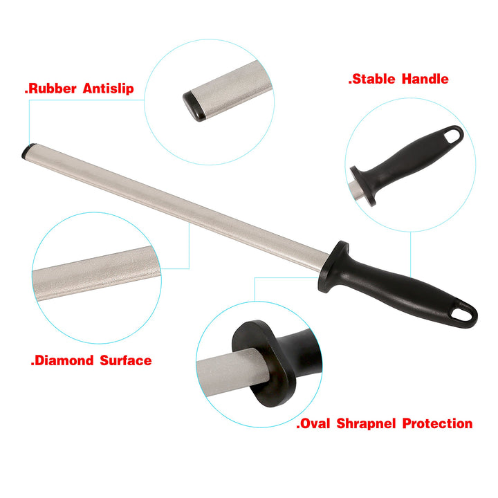 12 in. Diamond Carbon Steel Professional Knife Sharpener Rod | Kitchen, Home or Hunting | Master Chef, Hunter or Home Gourmet Blade Sharpening Rod or Stick