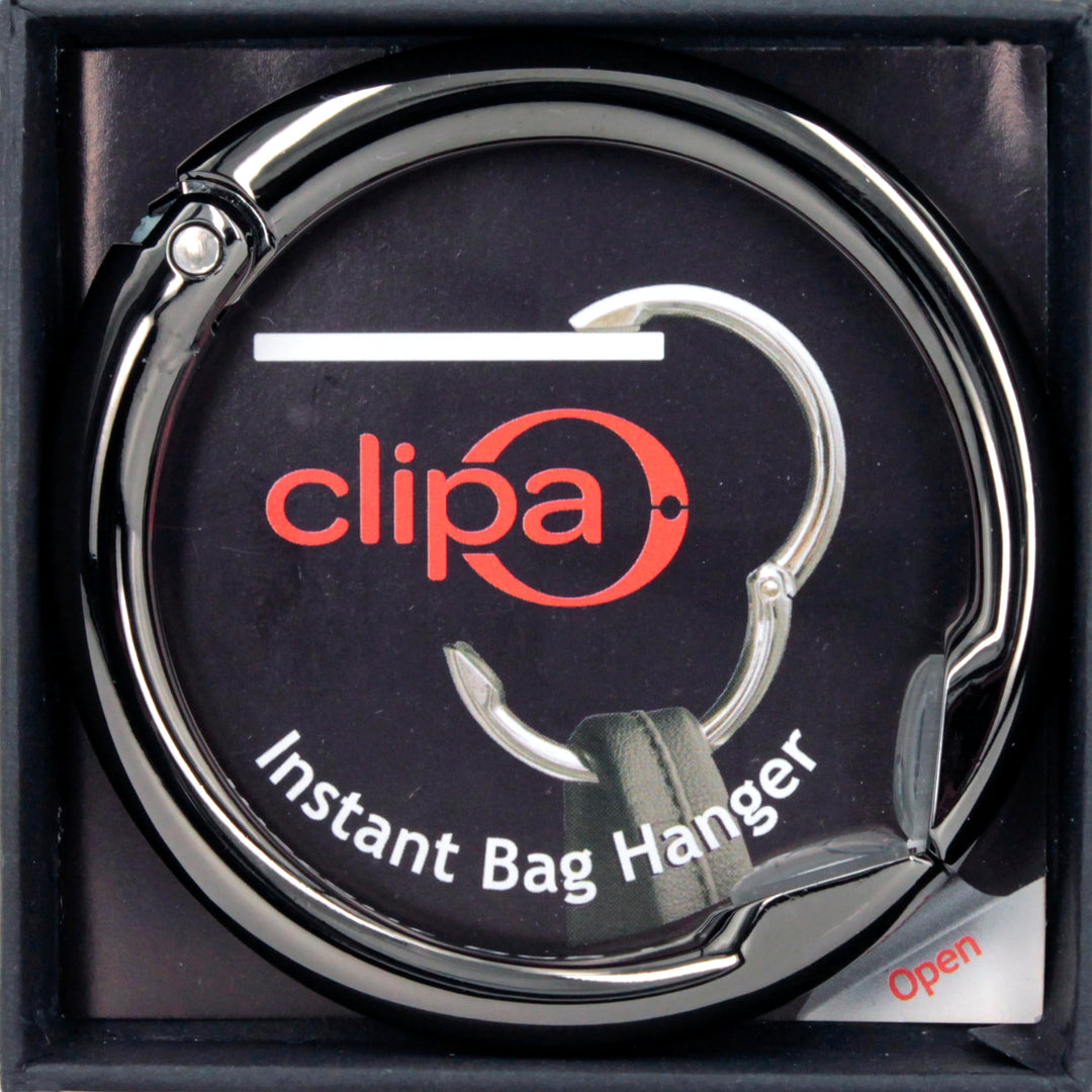 Bag Hanger - Polished Hematite PVD - The Ring That Opens Into a Hook and Hangs in Just 1/2 of Space, Holds 33 lbs., 3 yr. Warranty