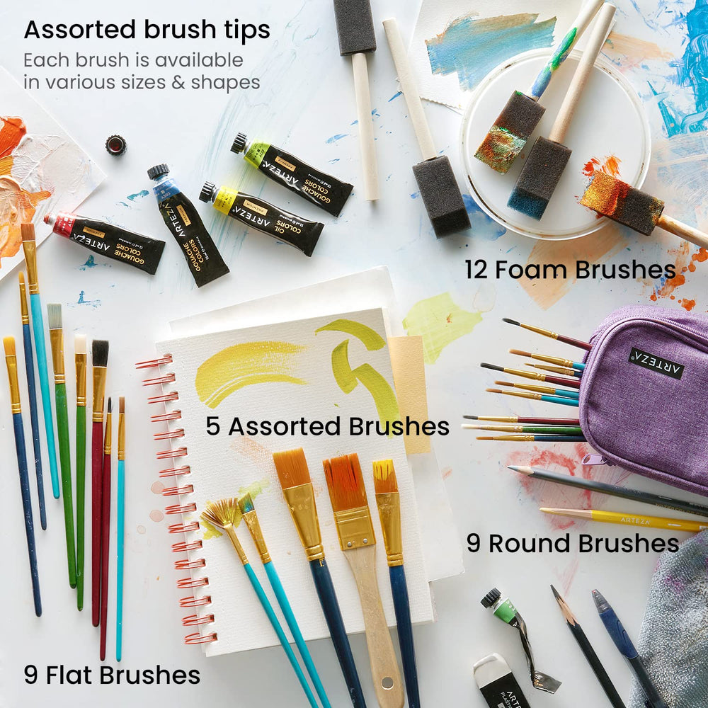 Craft Brushes, Set of 35, Includes Round, Flat, Wash, Angular, Foam, Fan Brushes