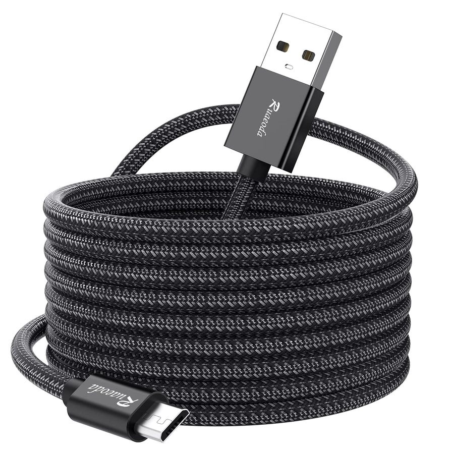 Long Micro USB Cable Android Charger 20ft with Gold-Plated PS4 Charger Cable - High Speed 2.0 USB A Male to Micro USB Nylon Braided Cable for Android Phone