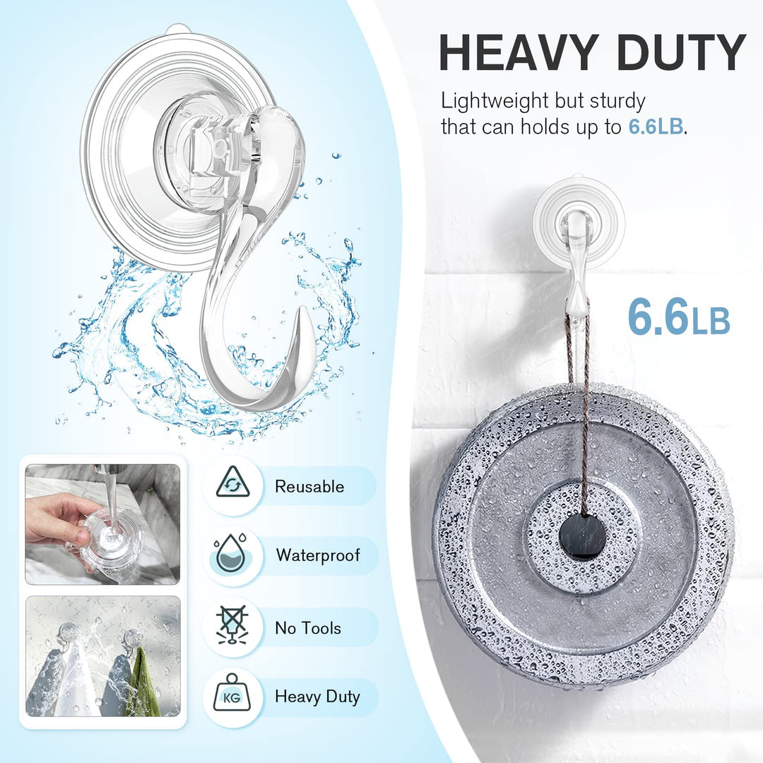 VIS&#39;V Suction Cup Hooks, Small Clear Heavy Duty Vacuum Suction Hooks with Wipes Shower Suction Cups with Hooks Removable Reusable Suction Hangers for Tile Wall Window Glass Door - 2 Pcs
