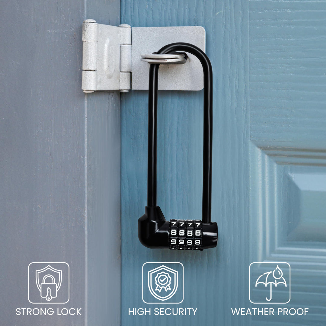 4 Digit Combination Padlock - 16cm/6 inch with Long Shackle - Heavy Duty Outdoor Waterproof Lock with Resettable Code - Pad Lock for Bicycles, Gates, Mountain Bike, Gym, School, Shed &amp; Lockers