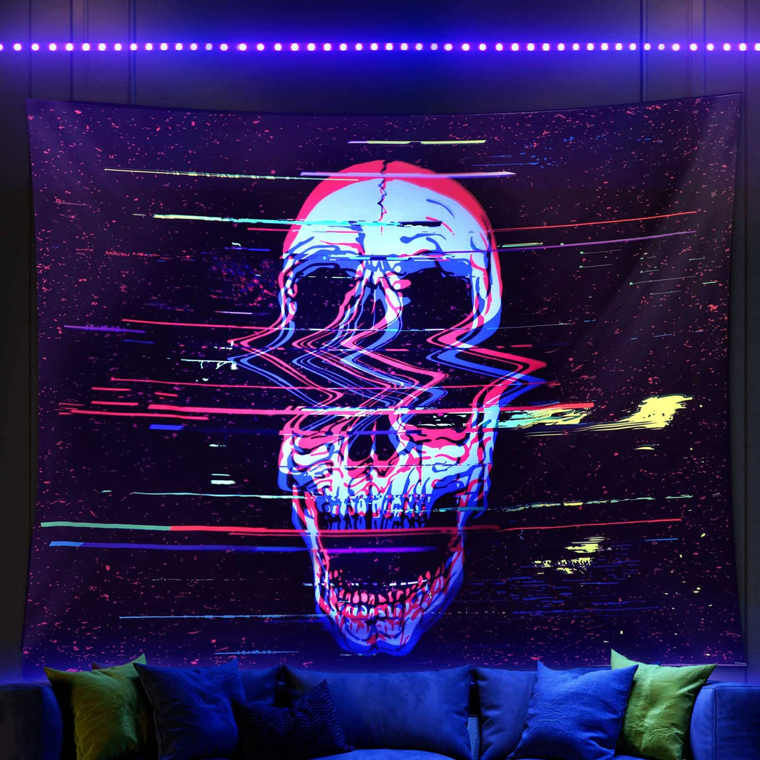 Blacklight Skull Tapestry, Black Tapestry Glow In The Dark, UV Reactive Black Light Tapestries Posters Wall Hanging for Bedroom Living Room Party Backdrop Decor(30 * 40inches)