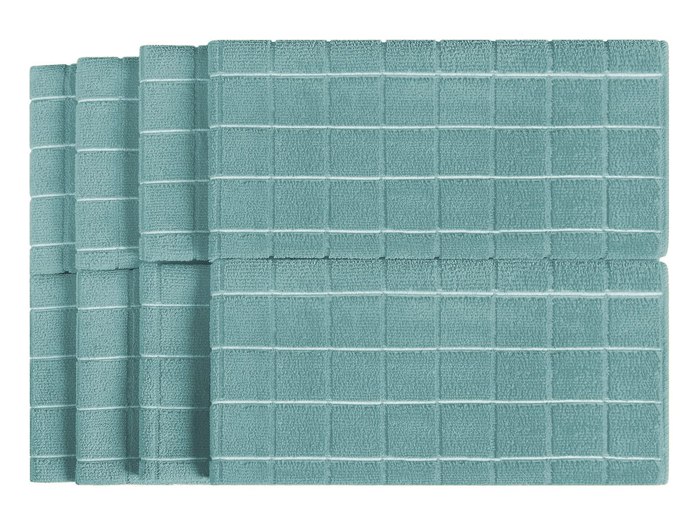 Microfiber Dish Towels - Soft, Super Absorbent and Lint Free Kitchen Towels - 8 Pack (Lattice Designed Lake Blue Colors) - 26 x 18 Inch