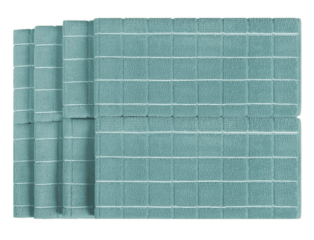 Microfiber Dish Towels - Soft, Super Absorbent and Lint Free Kitchen Towels - 8 Pack (Lattice Designed Lake Blue Colors) - 26 x 18 Inch