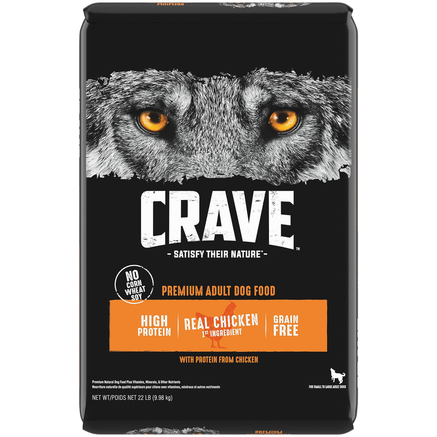 CRAVE Grain Free High Protein Adult Dry Dog Food, Chicken, 22 lb. Bag, brown