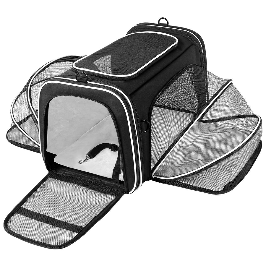 Airline Approved Expandable Pet Carrier with Mesh Pockets, Shoulder Strap, Washable Pads - For 2 Cats, Kittens, Puppies, Dogs