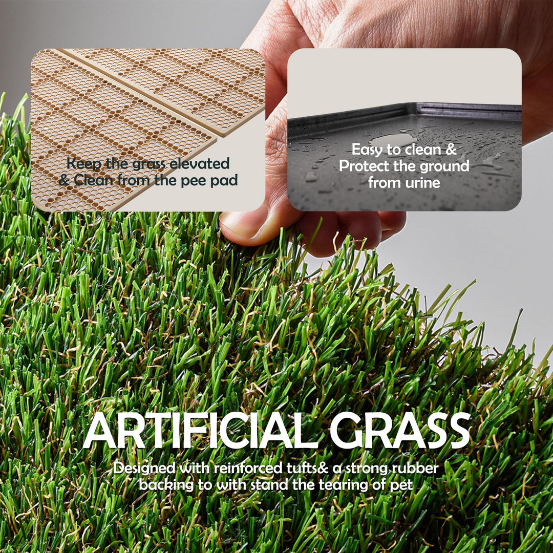 Dog Grass Pee Pads for Dogs with Tray | Large 34×23 in | 2× Dog Artificial Grass Pads Replacement| Rapid Drainage | Indoor Dog Litter Box | Hemmed Edge