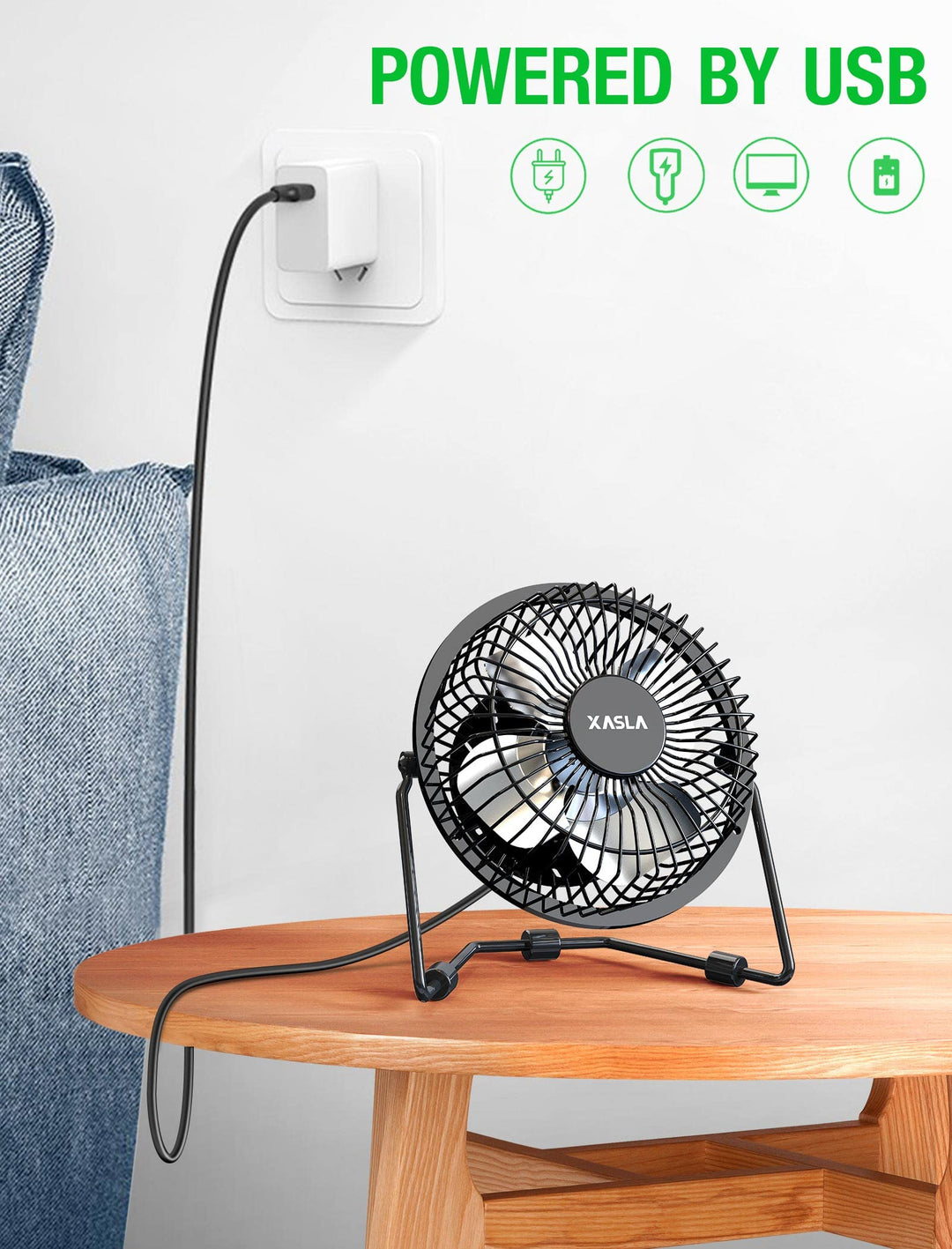 xasla 4 Inch Small USB Desk Fan, Mini Quiet Fan with Me