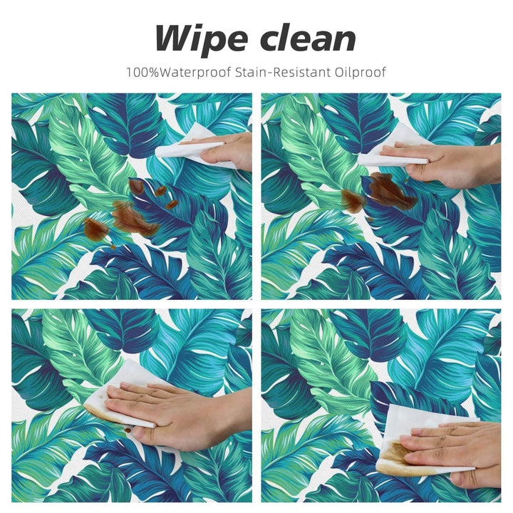 Tropical Palm Leaves Round Tablecloth Elastic Fitted Table Cover Washable Elastic Edge Tablecloths for Kitchen Dining Party Fitted Table 45-50 inch