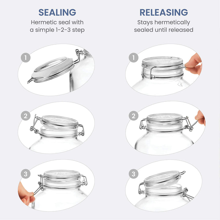 Glass Fido Jars - Hermetic Sealed Hinged Airtight Lid for Fermenting, Pantry, Kitchen Storage Jars, Bulk Food Storage Containers, With Paksh Chalkboard Labels (2 Pack) (6 3/4 Ounce (4 Pack))