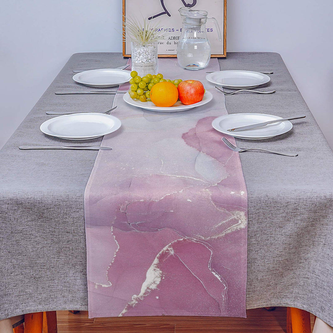 Marble Pink Table Runner-Cotton Linen-72 Inch Long Agate Gold Line Holiday Dresser Scarves,Abstract Modern Art Ombre Tablerunner for Kitchen Coffee/Dining Bedroom Home Living Room Dinner Scarf Décor
