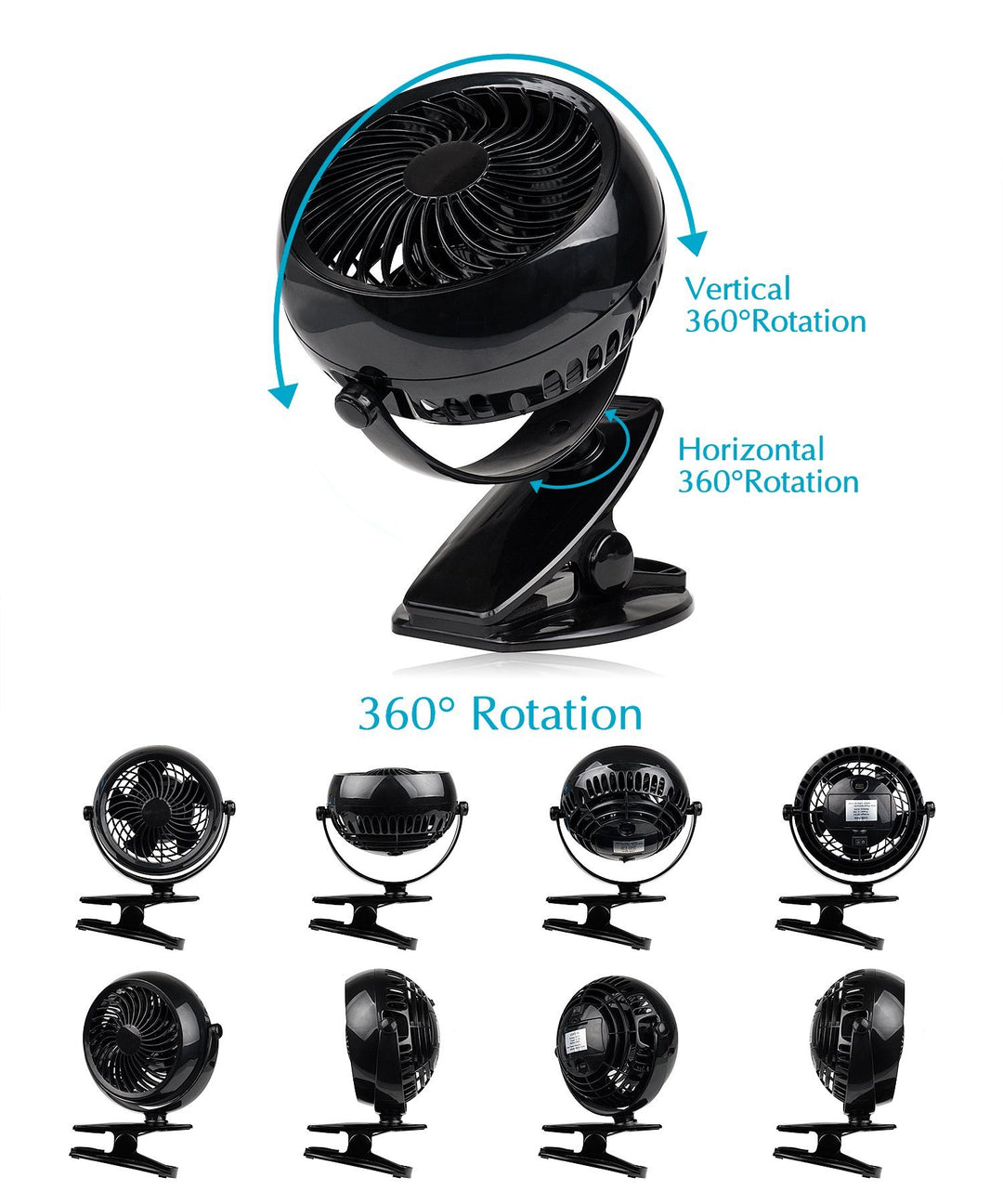 Gazeled Clip on Fan Battery Operated, 360° Rotation, wi