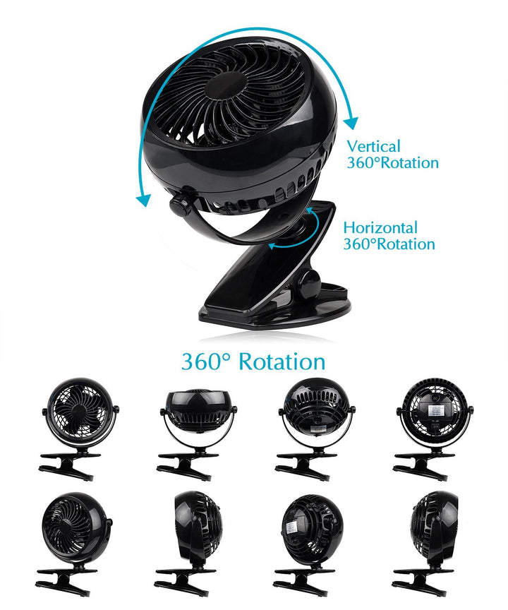 Gazeled Clip on Fan Battery Operated, 360° Rotation, wi