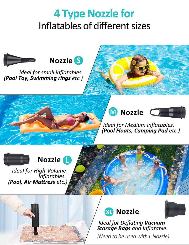 Electric Air Pump for Inflatables- 2000mAH Rechargeable Battery Powered Air Mattress Pump- Cordless Portable Air Pump, Quick-Fill Inflator Pump for Camping Air Mattress Bed, Pool Floats Toys, Boats