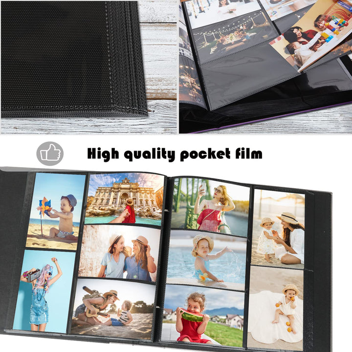 Photo Picutre Album 4x6 500 Photos, Extra Large Capacity Leather Cover Wedding Family Photo Albums Holds 500 Horizontal and Vertical 4x6 Photos with Black Pages(Blue)