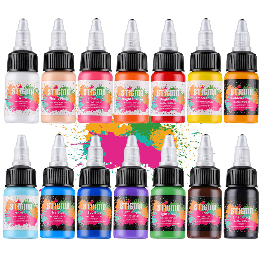 Professional Tattoo Ink Color Set 14 Colors with 15 ml 1/2oz per Bottle Tattoo Ink Set for Tattoo Artist and Beginners Tattoo Supplies TI4003-15-14