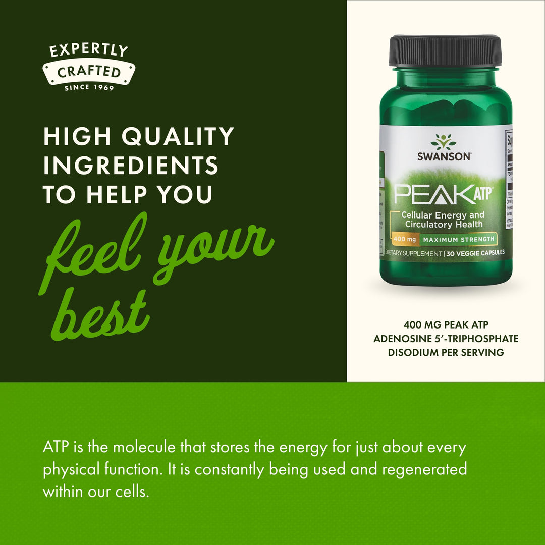 Maximum Strength Peak ATP-Natural Supplement Promoting Cellular Energy Support-Supports Physical Performance and Promotes Healthy Blood Flow Support-(30 Veggie Capsules, 400mg Each) 1 Pack