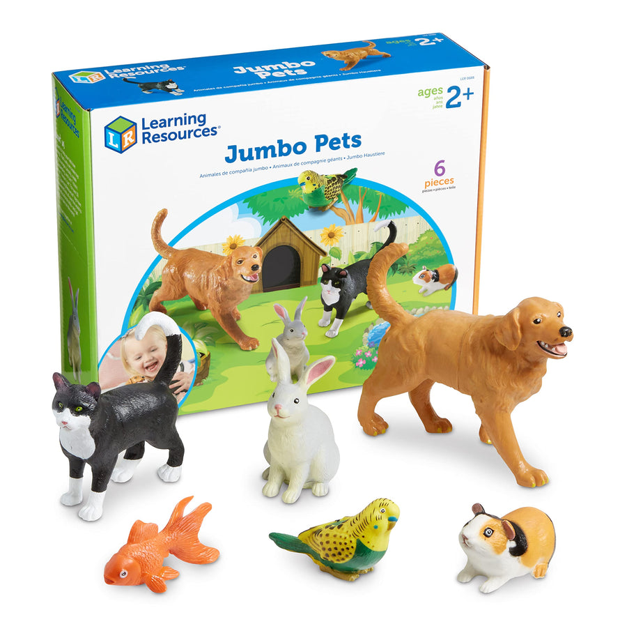 Jumbo Domestic Pets, Cat, Dog, Rabbit, Guinea Pig, Fish and Bird, 6 Animals, Ages 2+ (LER0688),Multi-color,3-3/4 - 7-1/2 W in