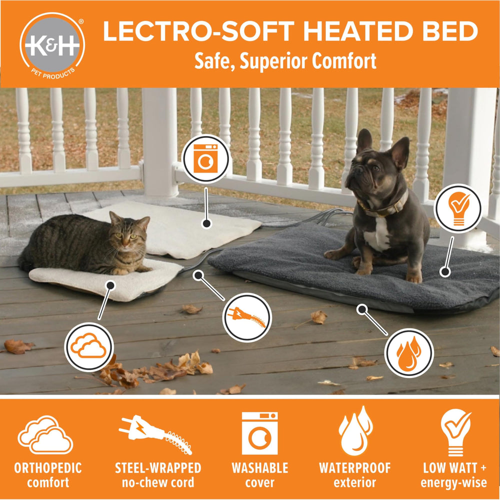 Lectro-Soft Orthopedic Outdoor Heated Cat Bed for Outdoor Cat Houses, Safety Listed Automatic Warming Pad, Soft and Flexible, Waterproof, Washable Cover - Small 18 X 14in Tan 20W