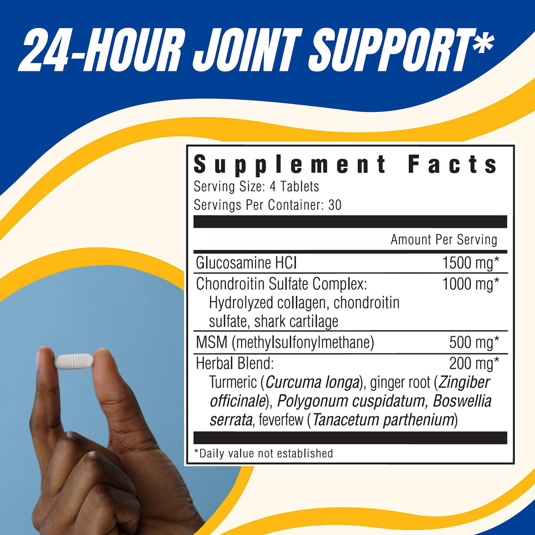 Glucosamine &amp; Chondroitin Sulfate with MSM, 24 Hour Joint Support, Healthy Bones, Supports Healthy Mobility, 30 Servings, 120 Count