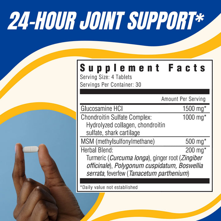 Glucosamine &amp; Chondroitin Sulfate with MSM, 24 Hour Joint Support, Healthy Bones, Supports Healthy Mobility, 30 Servings, 120 Count