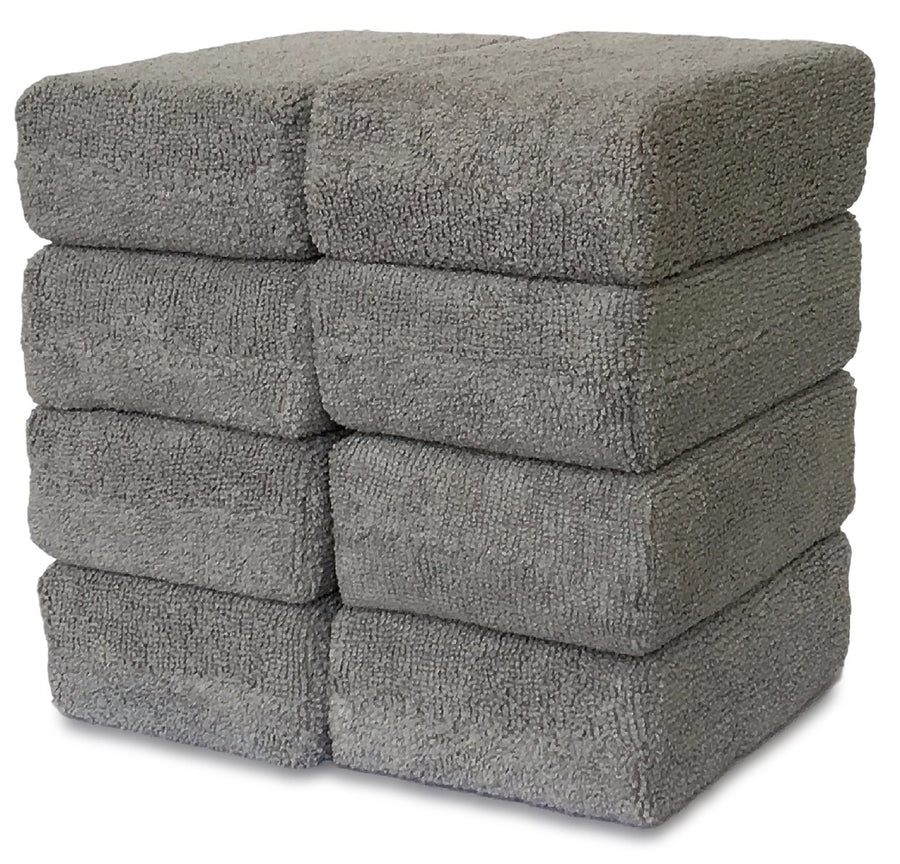 Microfiber Sponge Applicators, Large Size 5.8 x 4 x 2 in, Set of 8, Gray, Sponge Pad. Great for Car Detailing, Washing and Drying Cars, Boats, Applying Wax and Sealants