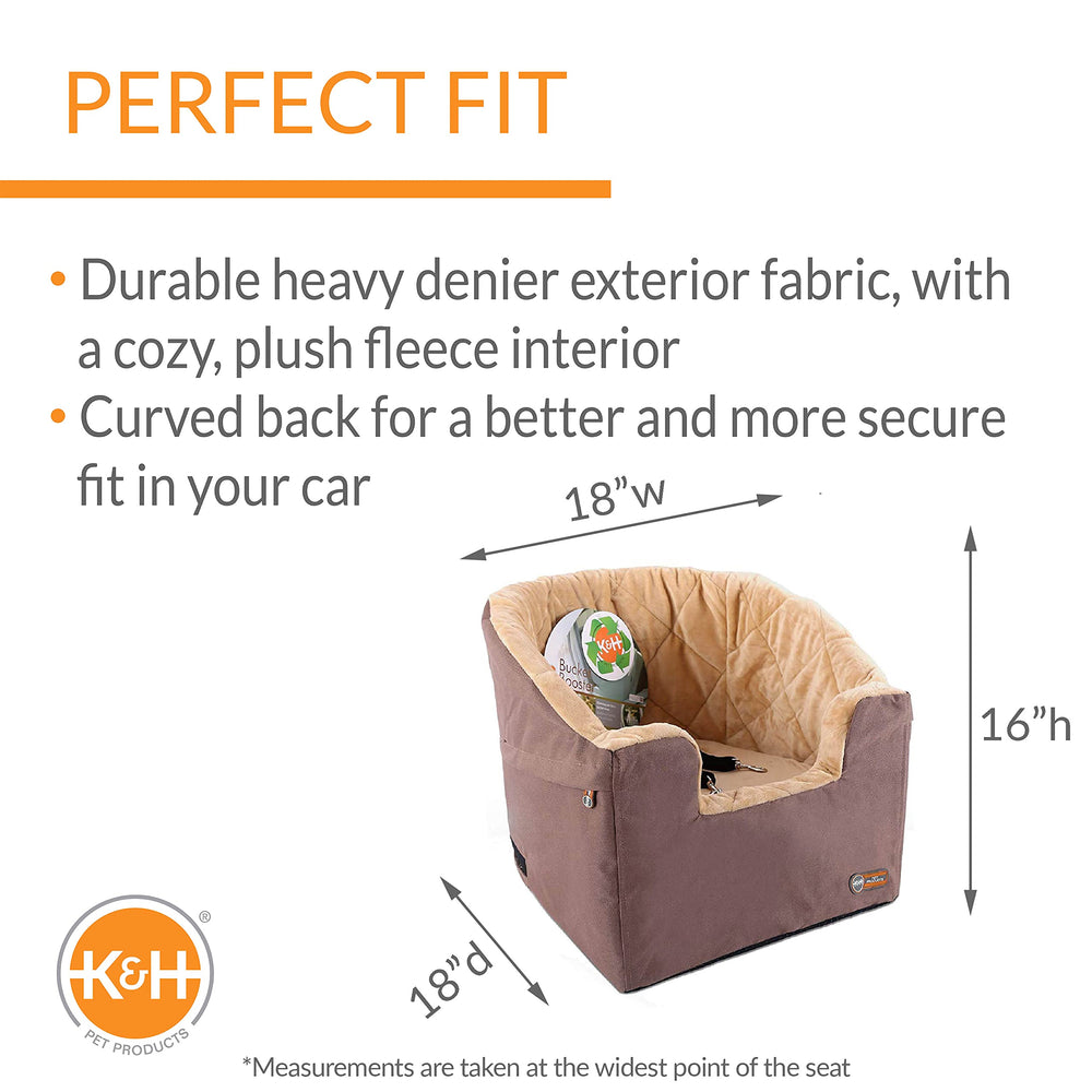 K&H Pet Product Bucket Booster Dog Car Seat with Dog Seat Belt for Car, Washable Small Dog Car Seat, Sturdy Dog Booster Seats for Small Dogs, Medium Dogs, 2 Safety Leashes, Small Tan/Tan