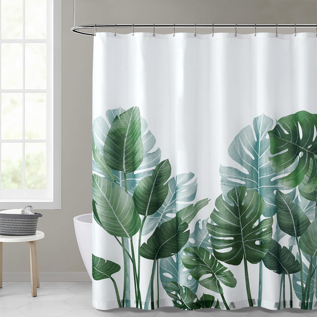 Bathroom Shower Curtains - Tropical Plant Printed Waterproof Shower Curtain Extra Long Bath Decor for Bath Tub Toilet Hotel Spa French Door, W72 x L78 inch with Hooks